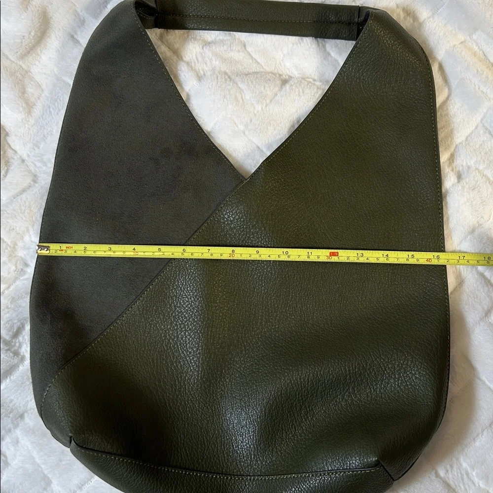 Olive Green Leather And Suede Hobo Tote Bag - Picture 4 of 10